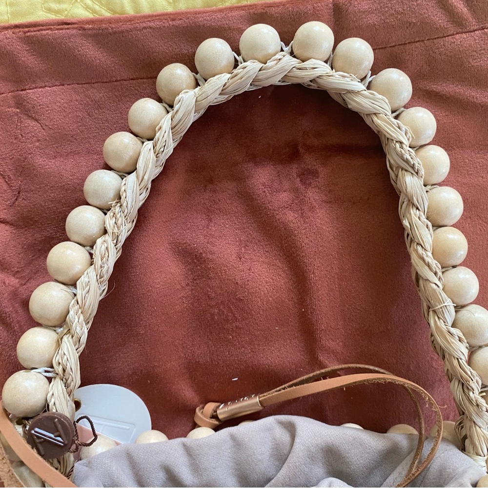 NWT Aranaz Punto Wood Beaded Bucket Bag - Picture 11 of 15
